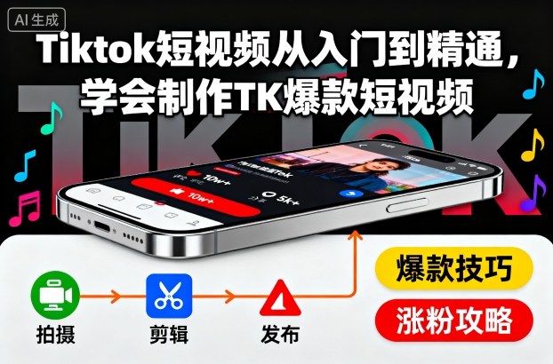 Tiktok短视频从入门到精通,学会制作TK爆款短视频-独角兽众创资源站独角兽网创资源站