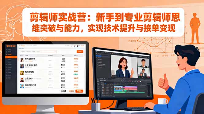 剪辑师实战营:新手到专业剪辑师思维突破与能力,实现技术提升与接单变现-独角兽众创资源站独角兽网创资源站