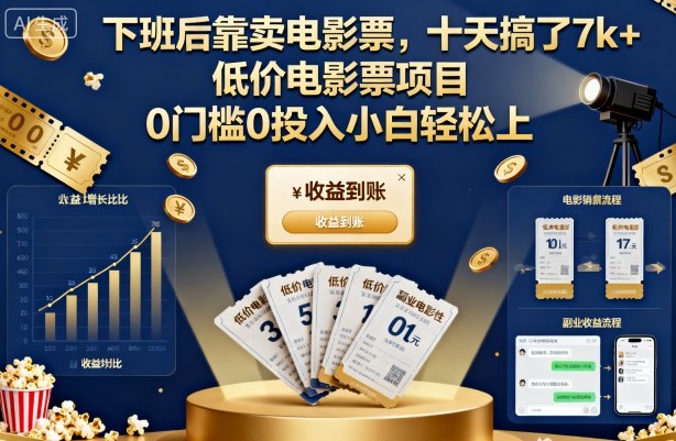 下班后靠卖电影票,十天搞了7k+,低价电影票项目,0门槛0投入小白轻松上手【揭秘】-独角兽众创资源站独角兽网创资源站