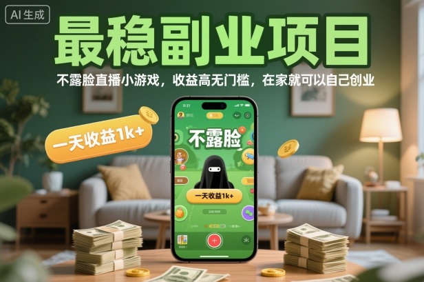 最稳副业项目，不露脸直播小游戏，收益高无门槛，一天收益1k+，在家就可以自己创业【揭秘】-独角兽众创资源站独角兽网创资源站
