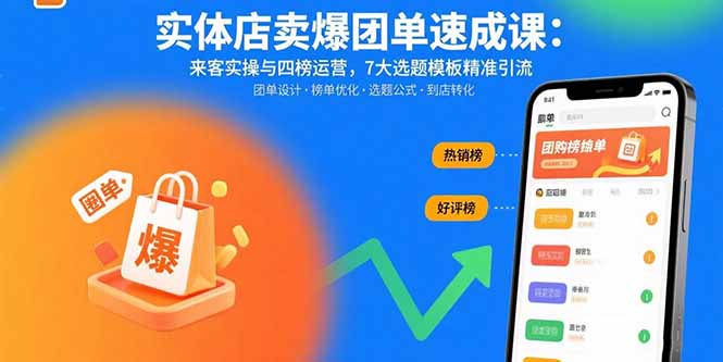 实体店卖爆团单速成课：来客实操与四榜运营，7大选题模板精准引流-独角兽众创资源站独角兽网创资源站