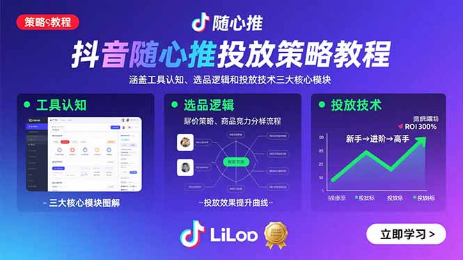 抖音随心推投放策略教程：涵盖工具认知、选品逻辑和投放技术三大核心模块-独角兽众创资源站独角兽网创资源站