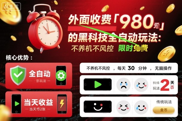 外面收费980的黑科技全自动玩法，不养机不风控，每天30分钟，无脑操作，当天收益2张【揭秘】-独角兽众创资源站独角兽网创资源站