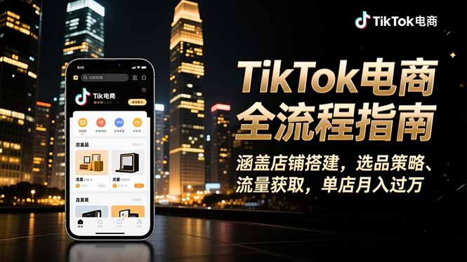 TikTok电商全流程指南，涵盖店铺搭建、选品策略、流量获取，单店月入过万-独角兽众创资源站独角兽网创资源站