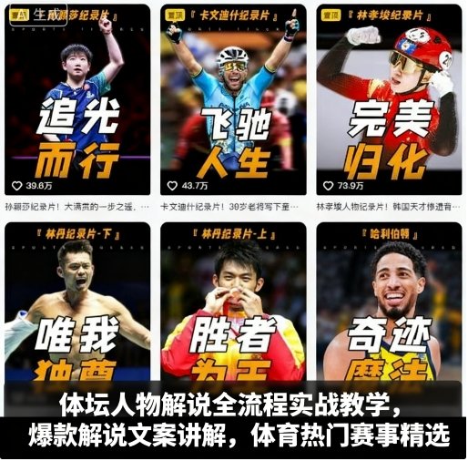 体坛人物解说全流程实战教学，爆款解说文案讲解，体育热门赛事精选-独角兽众创资源站独角兽网创资源站