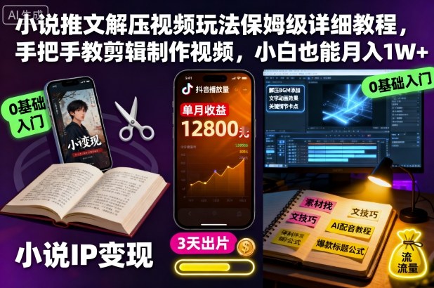 小说推文解压视频玩法保姆级详细教程,手把手教剪辑制作视频,小白也能月入1W+-独角兽众创资源站独角兽网创资源站