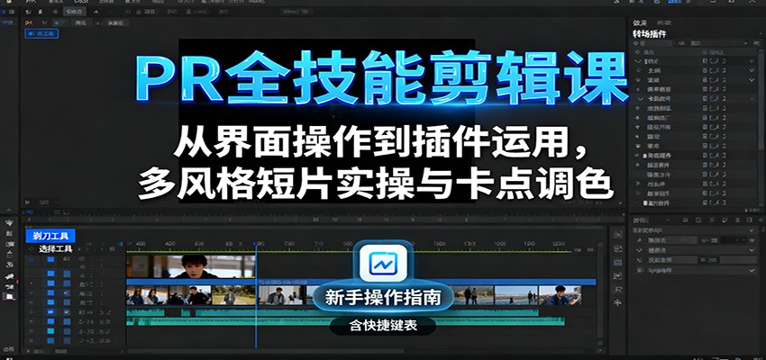 PR全技能剪辑课:从界面操作到插件运用,多风格短片实操与卡点调色-独角兽众创资源站独角兽网创资源站