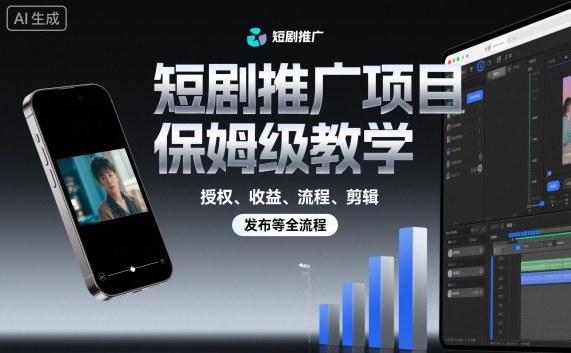 短剧推广项目保姆级教学,授权、收益、流程、剪辑,发布等全流程-独角兽众创资源站独角兽网创资源站