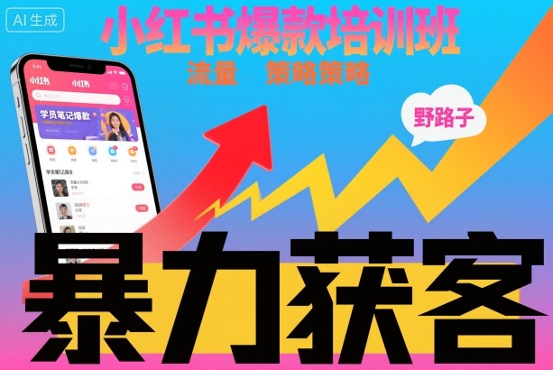 小红书爆款培训班，小红书获客野路子流量打法，暴力持续获客-独角兽众创资源站独角兽网创资源站