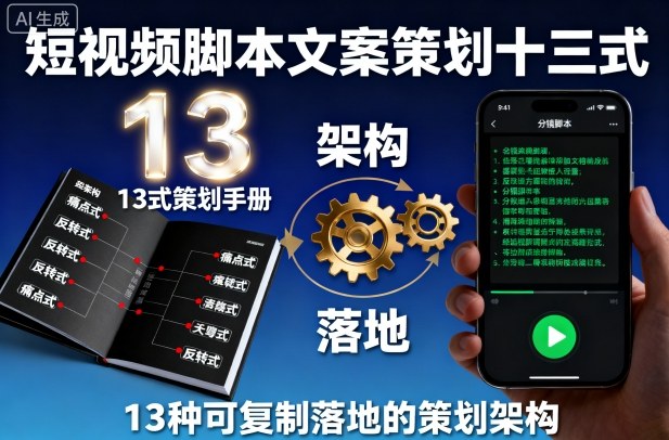短视频脚本文案策划十三式，13种可复制落地的策划架构-独角兽众创资源站独角兽网创资源站