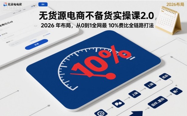 无货源电商不备货实操课2.0,2026年布局,从0到1全网最低10%费比全链路打法【更新中】-独角兽众创资源站独角兽网创资源站