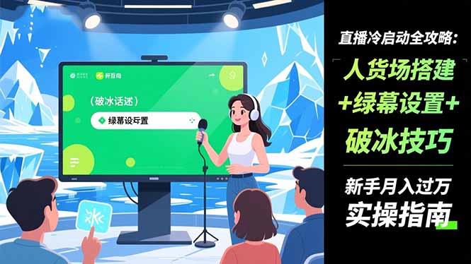 直播冷启动全攻略:人货场搭建+绿幕设置+破冰技巧，新手月入过万实操指南-独角兽众创资源站独角兽网创资源站