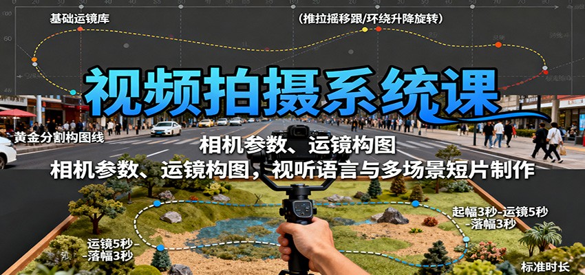 视频拍摄系统课:相机参数、运镜构图,视听语言与多场景短片制作-独角兽众创资源站独角兽网创资源站