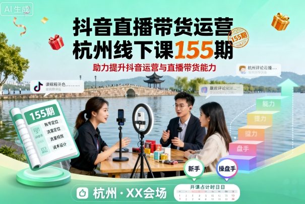 抖音直播带货运营杭州线下课155期，助力提升抖音运营与直播带货能力-独角兽众创资源站独角兽网创资源站