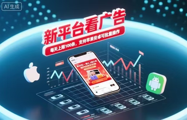 新台看广告,养好机一条5毛到5块,单机日入30到100,支持苹果安卓,可批量操作。-独角兽众创资源站独角兽网创资源站