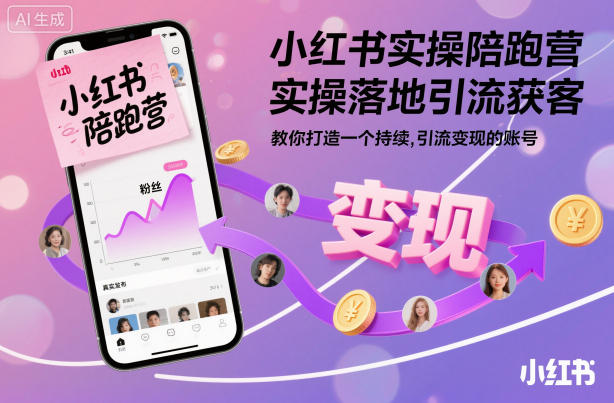 小红书实操陪跑营，实操落地引流获客，教你打造一个持续引流变现的账号-独角兽众创资源站独角兽网创资源站