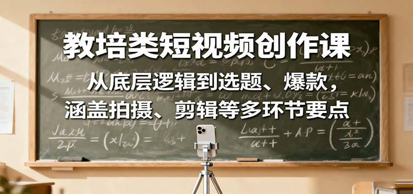 教培类短视频创作课：从底层逻辑到选题、爆款，涵盖拍摄、剪辑等多环节要点-独角兽众创资源站独角兽网创资源站