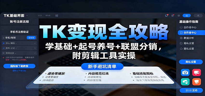 TK变现全攻略:学基础+起号养号+联盟分销,附剪辑工具实操-独角兽众创资源站独角兽网创资源站