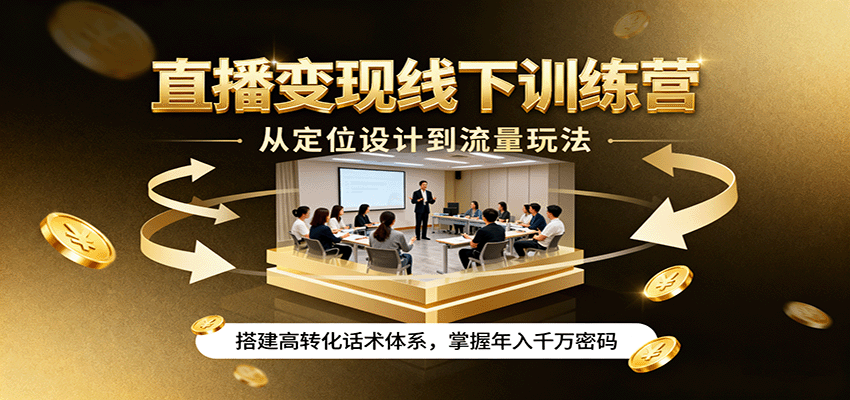 直播变现线下训练营，从定位设计到流量玩法，搭建高转化话术体系，掌握年入千万密码-独角兽众创资源站独角兽网创资源站