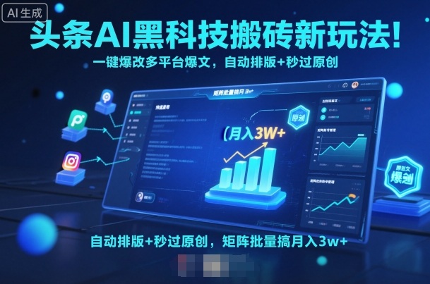 头条AI黑科技搬砖新玩法！一键爆改多平台爆文，自动排版+秒过原创，矩阵批量搞月入3w+【揭秘】-独角兽众创资源站独角兽网创资源站