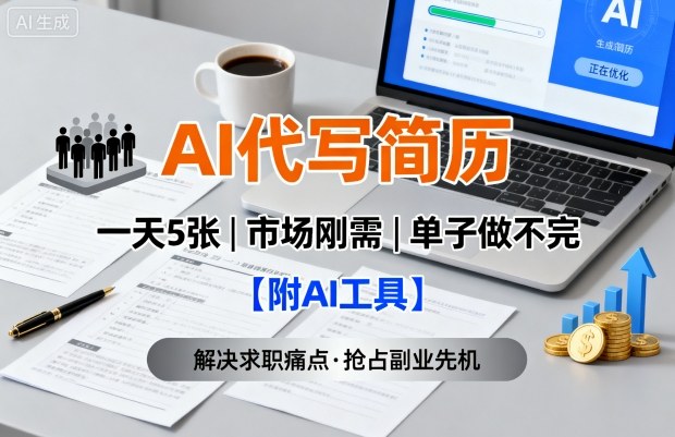 AI代写简历，一天5张，今年找工作难，市场刚需，单子做不完【附AI工具】-独角兽众创资源站独角兽网创资源站