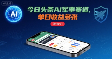 今日头条AI军事赛道，单日收益多张 ，手机可做【附指令】-独角兽众创资源站独角兽网创资源站
