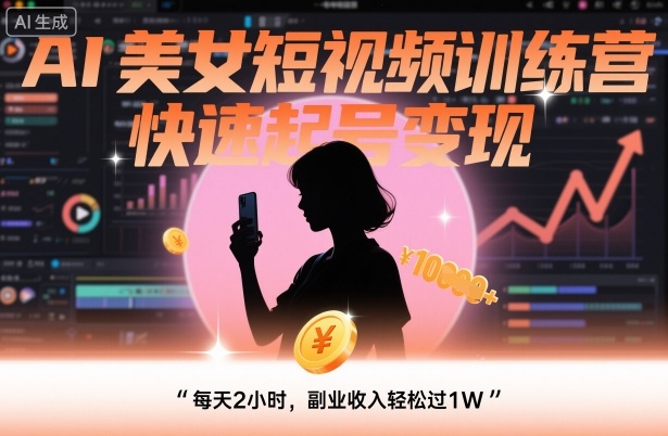 AI美女短视频训练营，快速起号变现，每天2小时，副业收入轻松过1W-独角兽众创资源站独角兽网创资源站