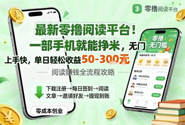 最新零撸阅读平台！一部手机就能挣米，无门槛上手快，单日轻松收益50-3张【揭秘】-独角兽众创资源站独角兽网创资源站