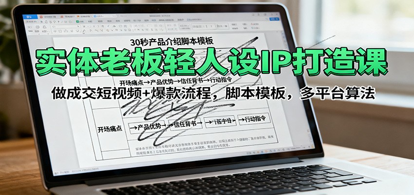 实体老板轻人设IP打造课：做成交短视频+爆款流程，脚本模板，多平台算法-独角兽众创资源站独角兽网创资源站