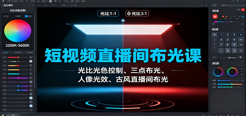 短视频直播间布光课:光比光色控制、三点布光、人像光效、古风直播间布光-独角兽众创资源站独角兽网创资源站