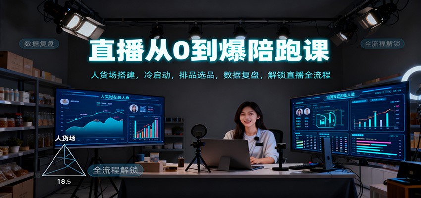 直播从0到爆陪跑课：人货场搭建，冷启动，排品选品，数据复盘，解锁直播全流程-独角兽众创资源站独角兽网创资源站