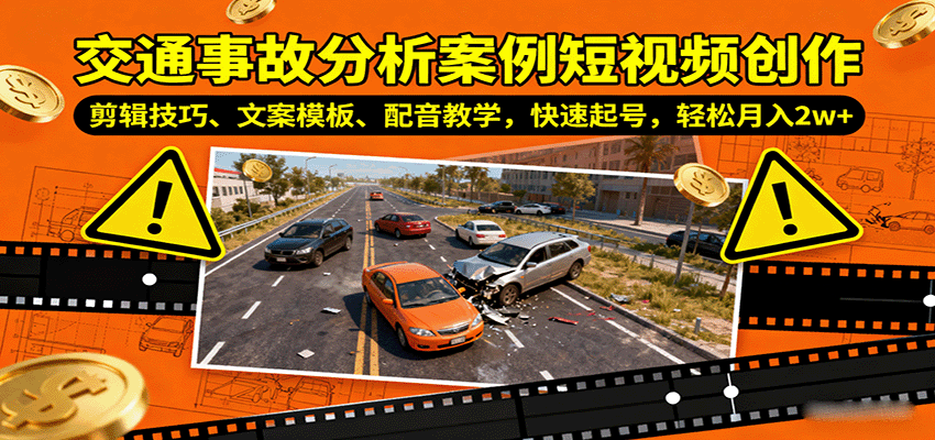 交通事故分析案例短视频创作，剪辑技巧、文案模板、配音教学，快速起号，轻松月入2w+-独角兽众创资源站独角兽网创资源站