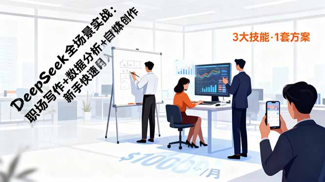 DeepSeek全场景实战:职场写作+数据分析+自媒体创作,新手快速月入过万-独角兽众创资源站独角兽网创资源站