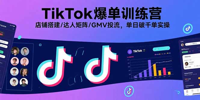 TikTok爆单训练营，店铺搭建/达人矩阵/GMV投流，单日破千单实操-独角兽众创资源站独角兽网创资源站