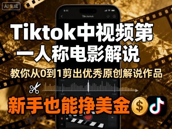 Tiktok中视频第一人称电影解说，教你从0到1剪出一个优秀的原创解说作品，新手也能挣美金-独角兽众创资源站独角兽网创资源站