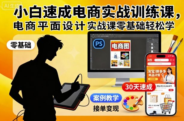 小白速成电商实战训练课,电商平面设计实战课零基础轻松学-独角兽众创资源站独角兽网创资源站