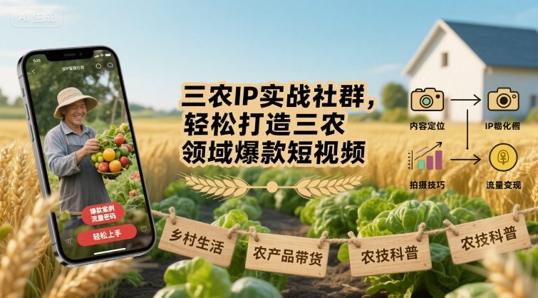 三农IP实战社群，轻松打造三农领域爆款短视频-独角兽众创资源站独角兽网创资源站