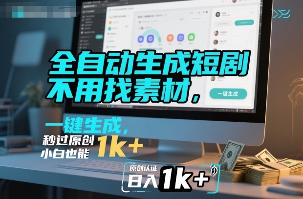 全自动生成短剧，不用找素材，不用剪辑，一键生成，秒过原创，小白也能轻松日入1k+【揭秘】-独角兽众创资源站独角兽网创资源站