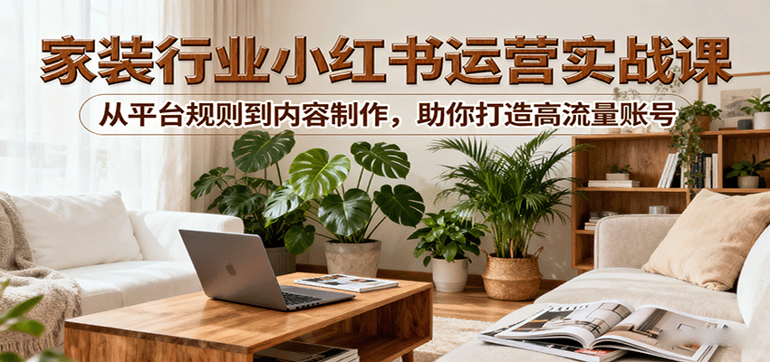 小红书家装行业运营实战课：从平台规则到内容制作，助你打造高流量账号-独角兽众创资源站独角兽网创资源站