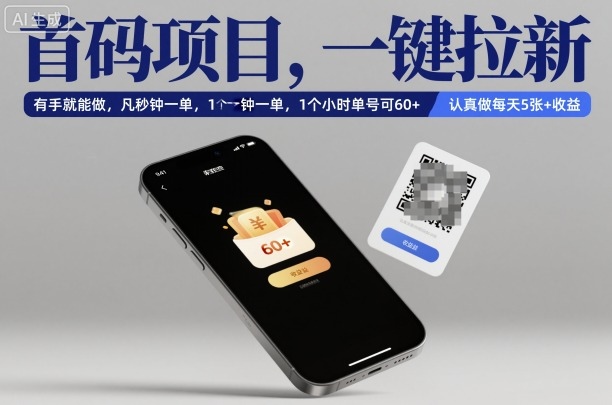 首码项目，一键拉新，有手就能做，几秒钟一单，1个小时单号可60+，认真做每天5张+收益【揭秘】-独角兽众创资源站独角兽网创资源站