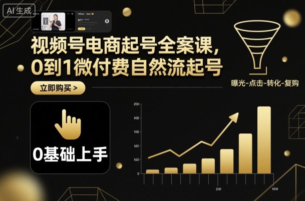 视频号电商起号全案课，0到1微付费自然流起号-独角兽众创资源站独角兽网创资源站
