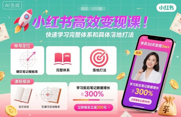小红书高效变现课，快速学习小红书完整体系和具体落地打法-独角兽众创资源站独角兽网创资源站
