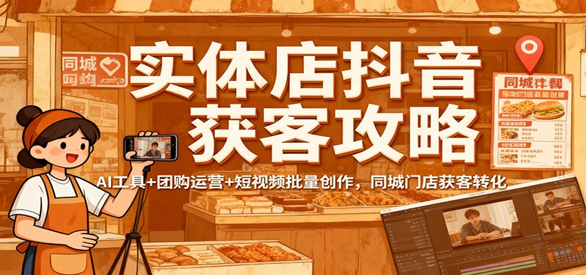 实体店抖音获客攻略：AI工具+团购运营+短视频批量创作，同城门店获客转化-独角兽众创资源站独角兽网创资源站