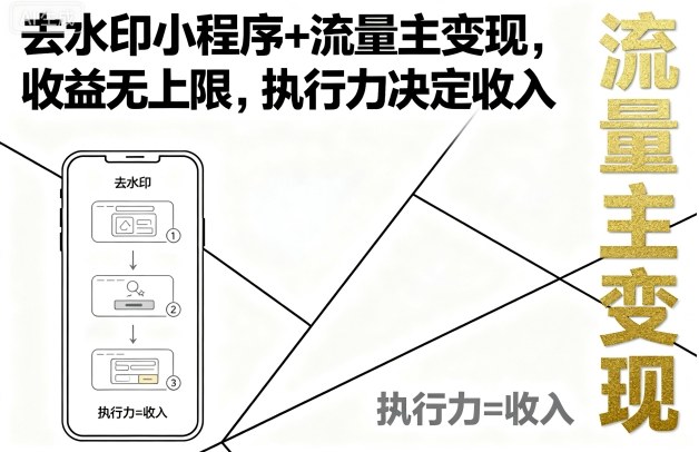 去水印小程序+流量主变现，收益无上限，执行力决定收入-独角兽众创资源站独角兽网创资源站