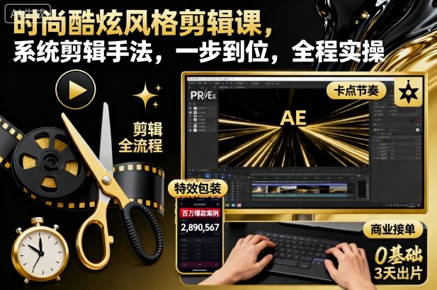时尚酷炫风格剪辑课,系统剪辑手法,一步到位,全程实操-独角兽众创资源站独角兽网创资源站