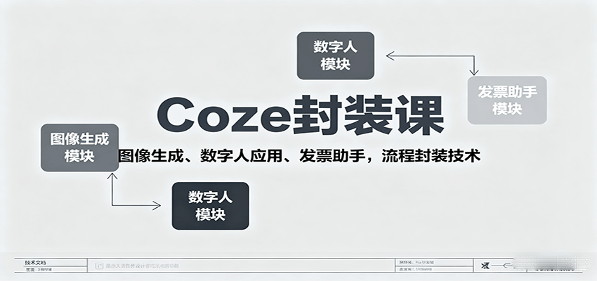 Coze封装课，图像生成、数字人应用、发票助手，流程封装技术-独角兽众创资源站独角兽网创资源站