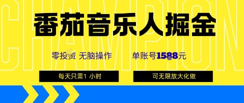 番茄音乐人掘金，单账号最高可撸1k+，可无限矩阵去做，零投入-独角兽众创资源站独角兽网创资源站