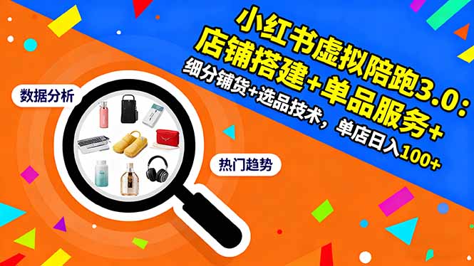 小红书虚拟陪跑3.0:店铺搭建+单品服务+细分铺货+选品技术,单店日入100+-独角兽众创资源站独角兽网创资源站