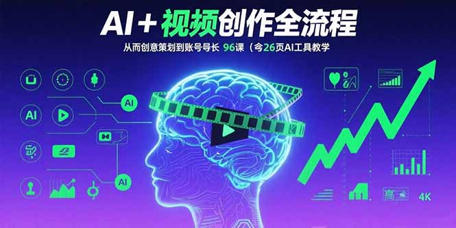 AI+短视频创作全流程：从创意策划到账号增长，96节课(含26项AI工具教学-独角兽众创资源站独角兽网创资源站