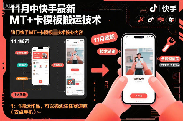 11月中快手最新MT+卡模板搬运技术，1：1搬运作品，可以搬运任何赛道(安卓手机)-独角兽众创资源站独角兽网创资源站